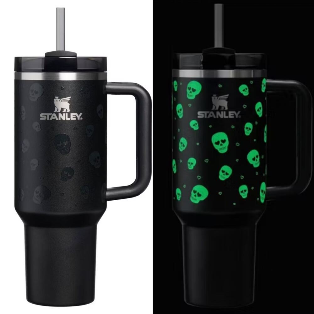 Stanley Sweetheart Skulls Glow Tumbler 40 oz | Halloween Lights Out Hearts